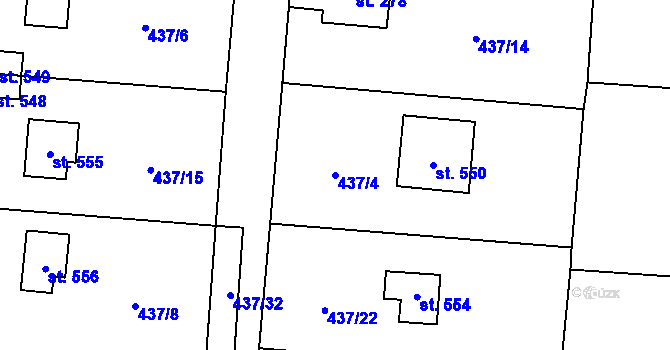 Parcela st. 437/4 v KÚ Ohrobec, Katastrální mapa