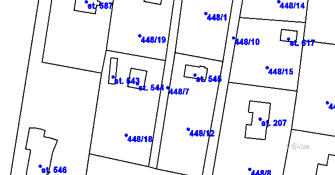 Parcela st. 448/7 v KÚ Ohrobec, Katastrální mapa