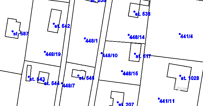 Parcela st. 448/10 v KÚ Ohrobec, Katastrální mapa