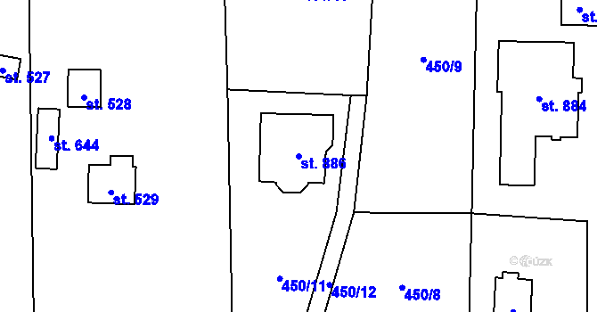 Parcela st. 886 v KÚ Ohrobec, Katastrální mapa