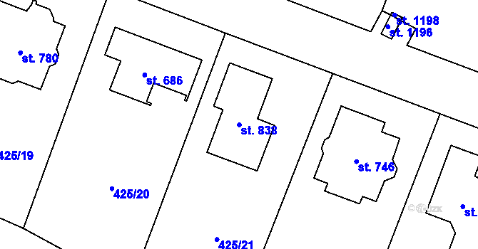Parcela st. 838 v KÚ Ohrobec, Katastrální mapa