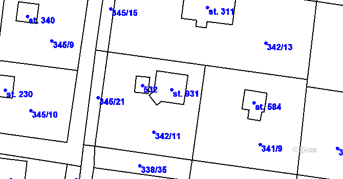 Parcela st. 931 v KÚ Ohrobec, Katastrální mapa