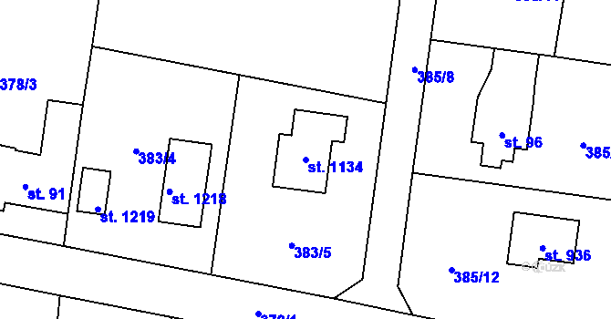 Parcela st. 1134 v KÚ Ohrobec, Katastrální mapa