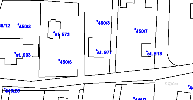 Parcela st. 977 v KÚ Ohrobec, Katastrální mapa