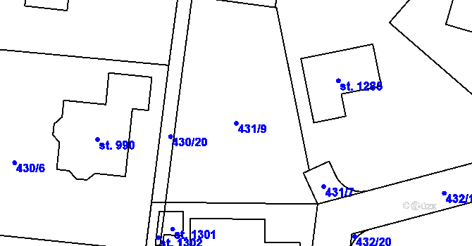 Parcela st. 431/9 v KÚ Ohrobec, Katastrální mapa