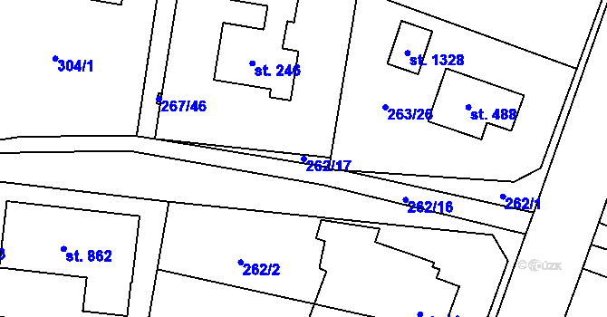 Parcela st. 262/17 v KÚ Ohrobec, Katastrální mapa