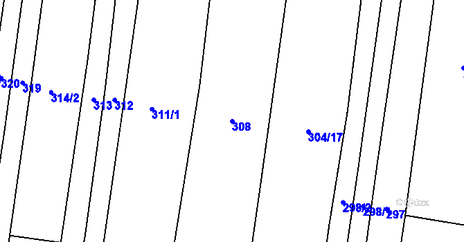 Parcela st. 308 v KÚ Ohrobec, Katastrální mapa