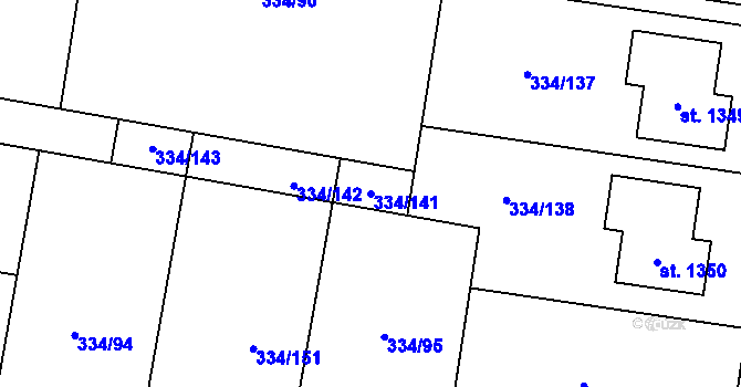 Parcela st. 334/141 v KÚ Ohrobec, Katastrální mapa