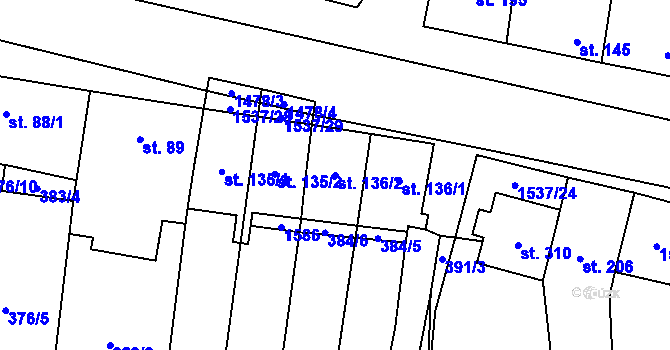 Parcela st. 136/2 v KÚ Ohrozim, Katastrální mapa