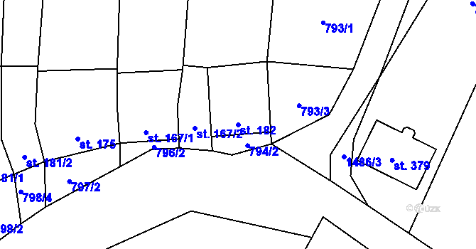 Parcela st. 182 v KÚ Ohrozim, Katastrální mapa