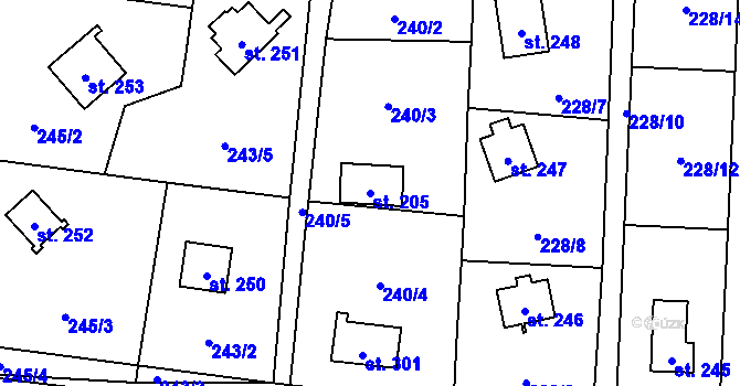 Parcela st. 205 v KÚ Ohrozim, Katastrální mapa