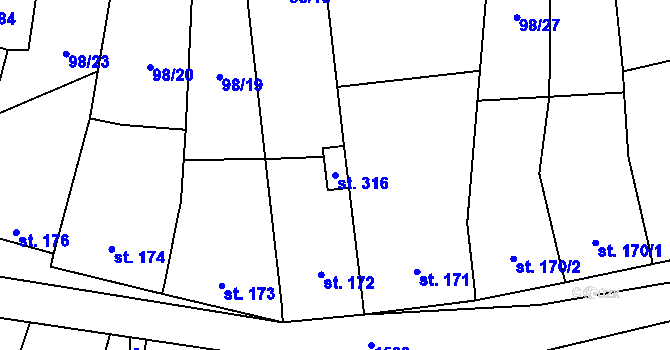 Parcela st. 316 v KÚ Ohrozim, Katastrální mapa