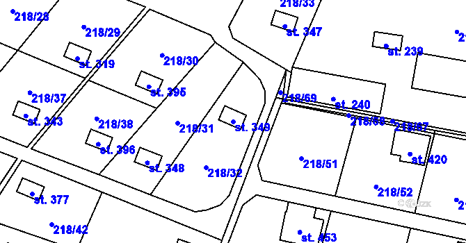 Parcela st. 349 v KÚ Ohrozim, Katastrální mapa