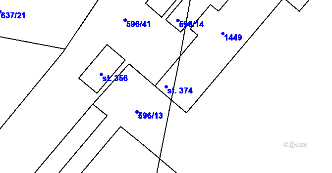 Parcela st. 374 v KÚ Ohrozim, Katastrální mapa