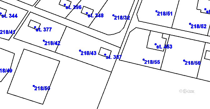 Parcela st. 387 v KÚ Ohrozim, Katastrální mapa