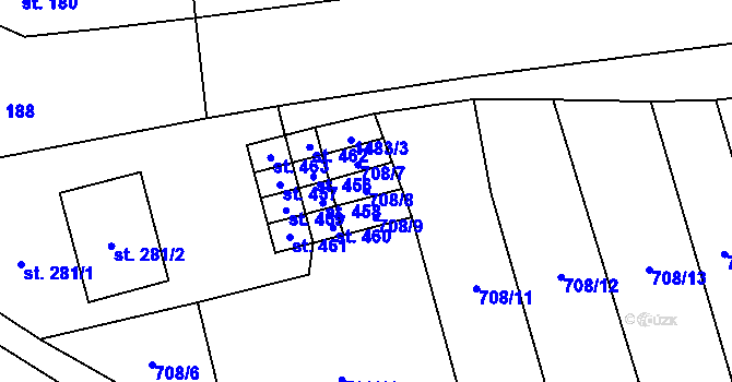 Parcela st. 708/8 v KÚ Ohrozim, Katastrální mapa
