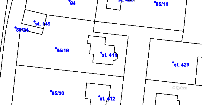 Parcela st. 411 v KÚ Ohrozim, Katastrální mapa