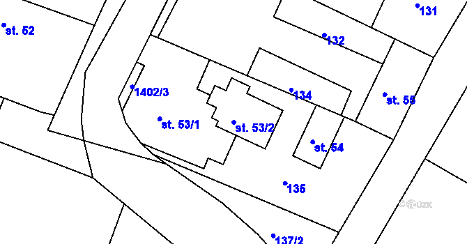 Parcela st. 53/2 v KÚ Ochoz u Konice, Katastrální mapa