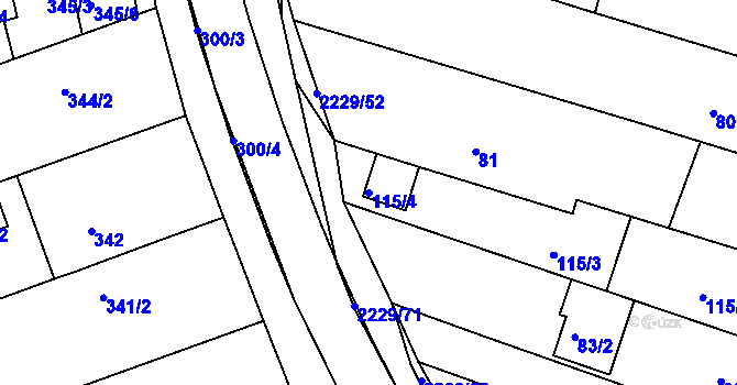Parcela st. 115/4 v KÚ Ochoz u Brna, Katastrální mapa
