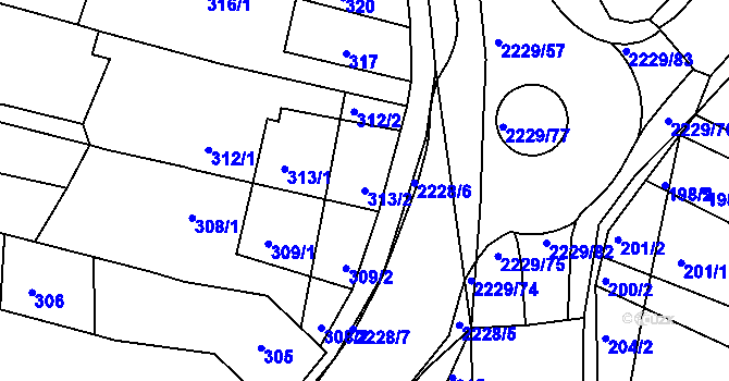 Parcela st. 313/2 v KÚ Ochoz u Brna, Katastrální mapa