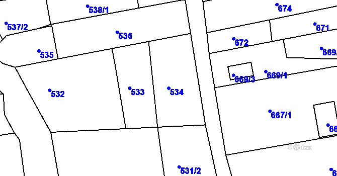Parcela st. 534 v KÚ Ochoz u Brna, Katastrální mapa