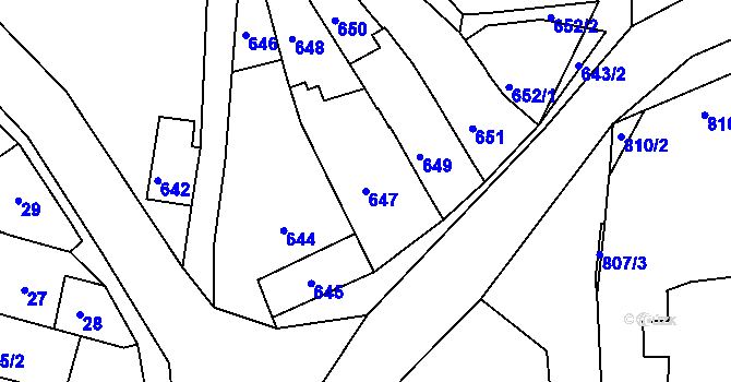 Parcela st. 647 v KÚ Ochoz u Brna, Katastrální mapa