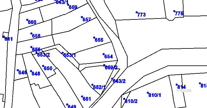 Parcela st. 654 v KÚ Ochoz u Brna, Katastrální mapa