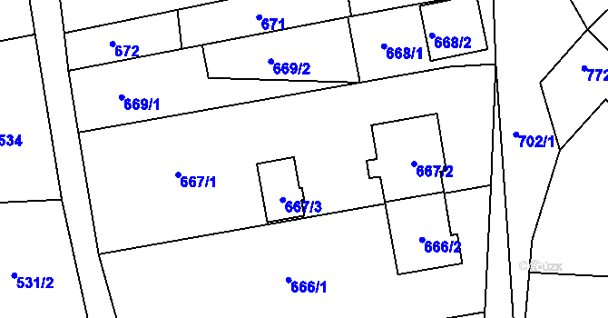 Parcela st. 667 v KÚ Ochoz u Brna, Katastrální mapa