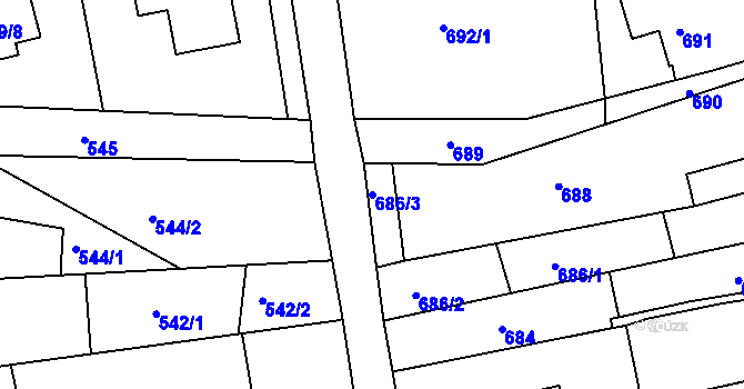 Parcela st. 686/3 v KÚ Ochoz u Brna, Katastrální mapa