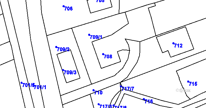 Parcela st. 708 v KÚ Ochoz u Brna, Katastrální mapa