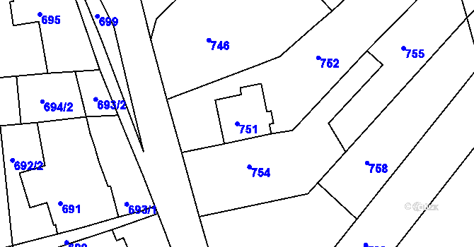Parcela st. 751 v KÚ Ochoz u Brna, Katastrální mapa