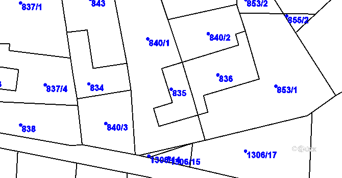 Parcela st. 835 v KÚ Ochoz u Brna, Katastrální mapa
