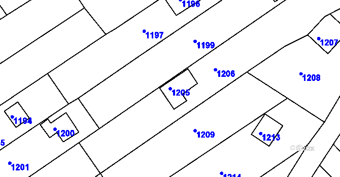 Parcela st. 1205 v KÚ Ochoz u Brna, Katastrální mapa