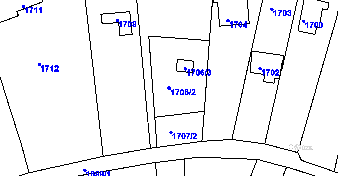 Parcela st. 1706/2 v KÚ Ochoz u Brna, Katastrální mapa