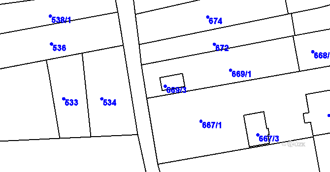 Parcela st. 669/3 v KÚ Ochoz u Brna, Katastrální mapa