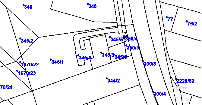 Parcela st. 345/3 v KÚ Ochoz u Brna, Katastrální mapa
