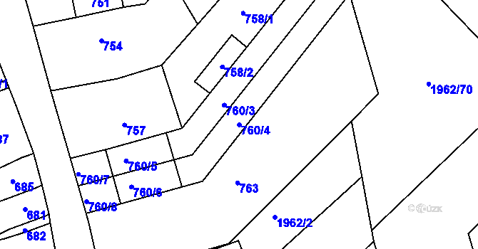 Parcela st. 760/4 v KÚ Ochoz u Brna, Katastrální mapa