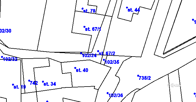 Parcela st. 67/2 v KÚ Ochoz u Tišnova, Katastrální mapa