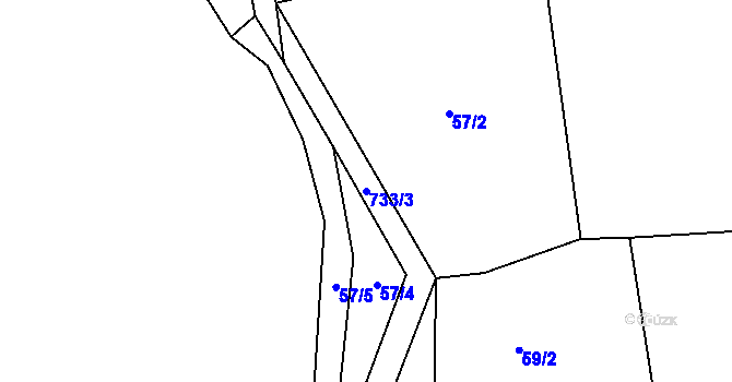 Parcela st. 733/3 v KÚ Ochoz u Tišnova, Katastrální mapa