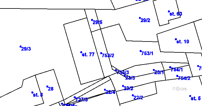 Parcela st. 753/2 v KÚ Ochoz u Tišnova, Katastrální mapa