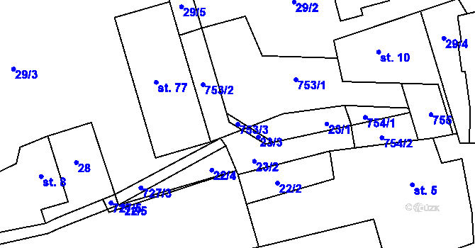 Parcela st. 753/3 v KÚ Ochoz u Tišnova, Katastrální mapa