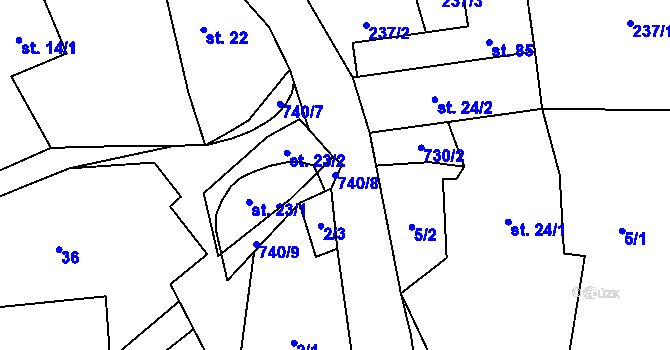Parcela st. 740/8 v KÚ Ochoz u Tišnova, Katastrální mapa