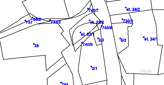 Parcela st. 740/9 v KÚ Ochoz u Tišnova, Katastrální mapa