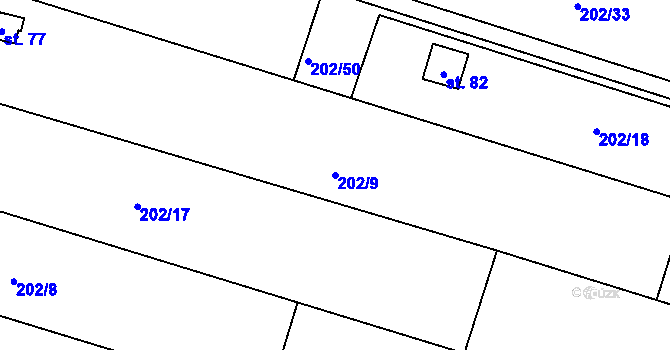 Parcela st. 202/9 v KÚ Okarec, Katastrální mapa