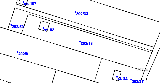 Parcela st. 202/18 v KÚ Okarec, Katastrální mapa