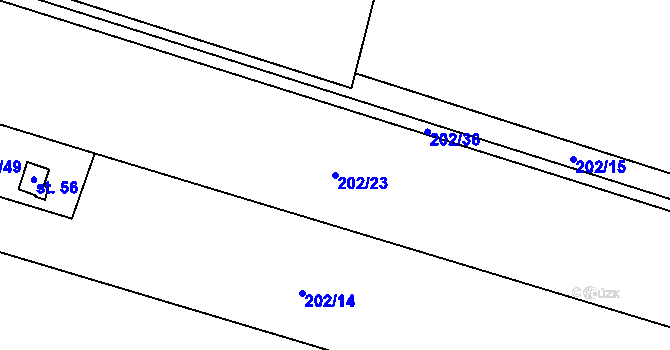 Parcela st. 202/23 v KÚ Okarec, Katastrální mapa