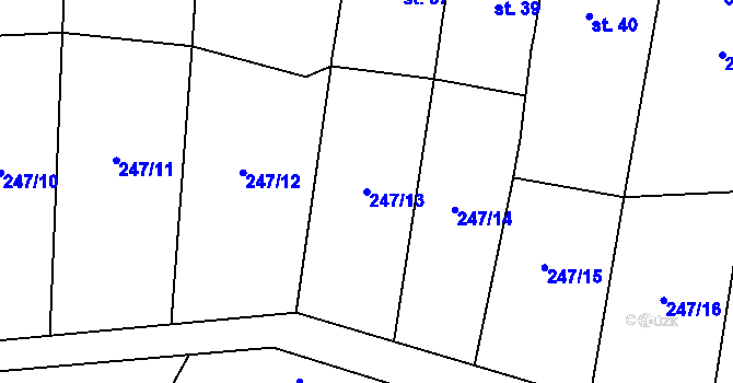 Parcela st. 247/13 v KÚ Okarec, Katastrální mapa