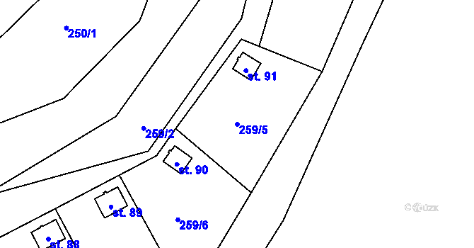 Parcela st. 259/5 v KÚ Okarec, Katastrální mapa