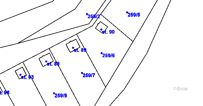 Parcela st. 259/6 v KÚ Okarec, Katastrální mapa