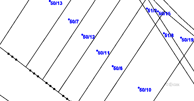 Parcela st. 50/11 v KÚ Okarec, Katastrální mapa